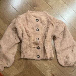 Fuzzy Pink Button-Up Sweater